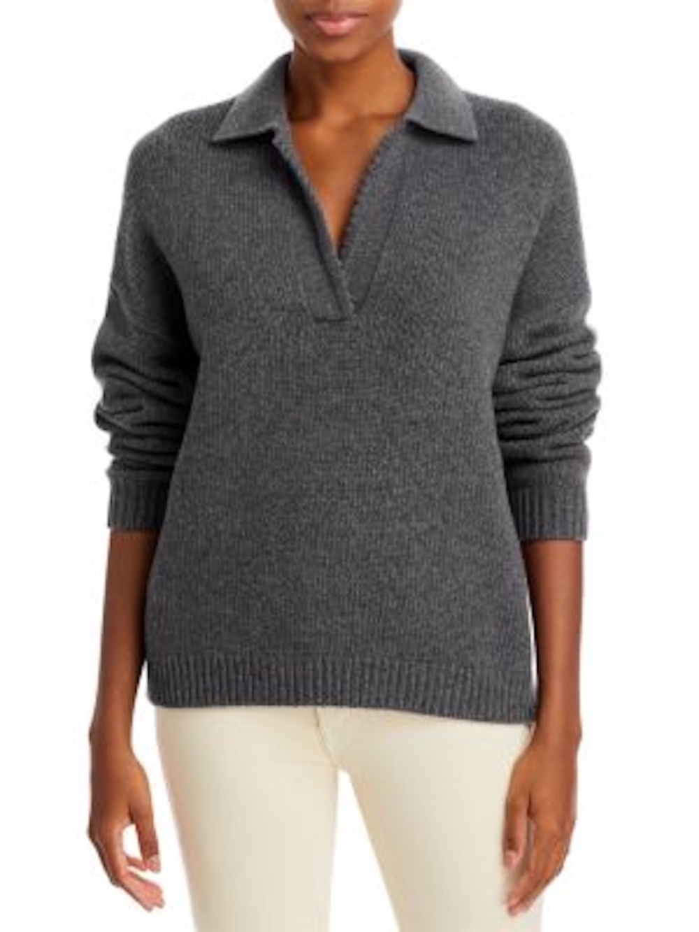 Theory Scalloped Edge Felted Polo Sweater NWT Sz Slate Grey XS $345 Wool/Cashmer